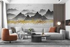 3D Abstract Mountain Bird Gold Self-adhesive Removeable Wallpaper Wall Mural