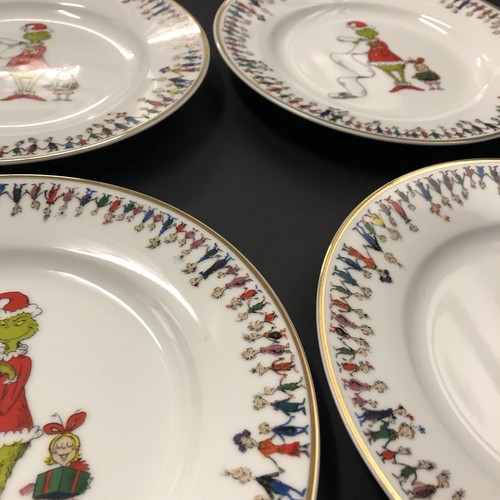 Dr. Seuss The Grinch Set of 4 SALAD Plates 8” Gold Rimmed Zrike Christmas - Picture 4 of 6