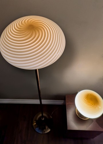 VINTAGE RARE MURANO ART DECO SWIRL RIGADIN VETRI BLOWN GLASS FLOOR & TABLE LAMP - Bild 4 von 23