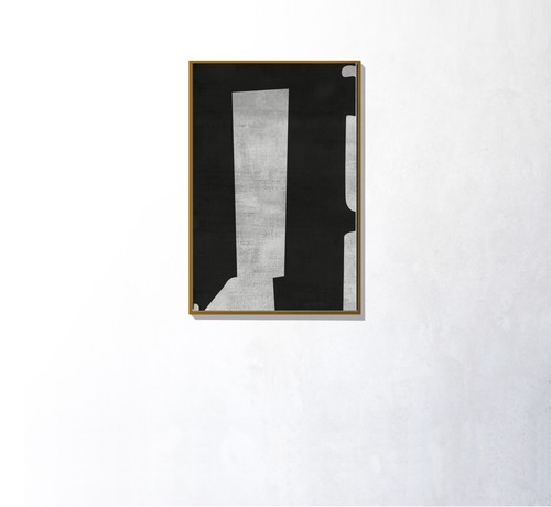 Impresión en lienzo abstracta moderna de mediados de siglo enmarcada pinturas negras y grises 36"x 24" - Imagen 5 de 5