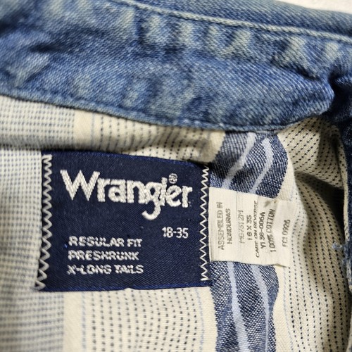 Vtg Wrangler Shirt Mens Large 18 35 Brushpopper X-long Tails Western Denim - Picture 9 of 11