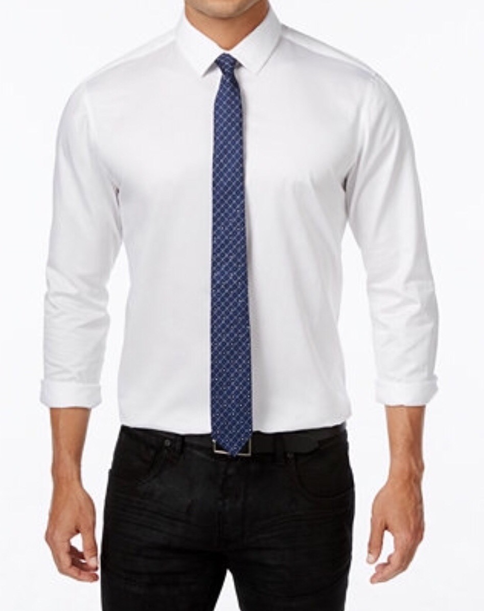 Men s INC International Concepts Long Sleeve Shirt and Glitter Tie White Size L eBay