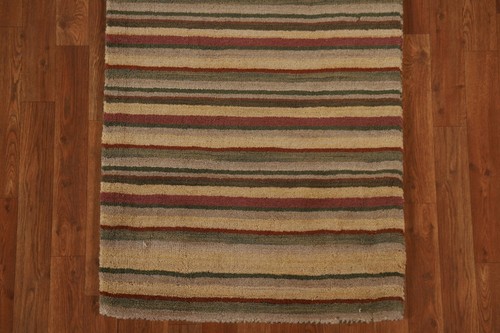 Striped Hand-Tufted Modern 10 ft. Runner Gabbeh Oriental Rug 9' 6'' x 2' 5" - Picture 5 of 12
