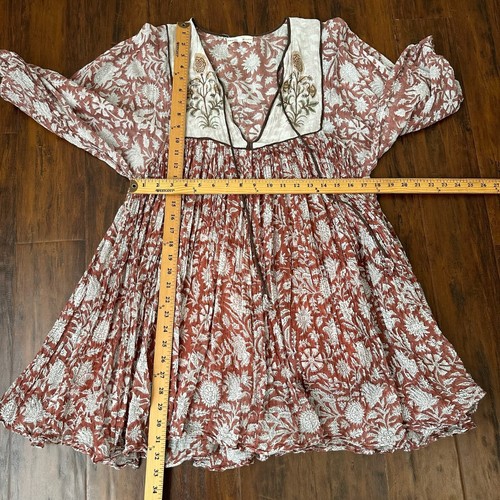 NWOT DAUGHTERS OF INDIA Diya Mini Dress Lined in Chestnut Floral Print Sz L - Picture 14 of 14
