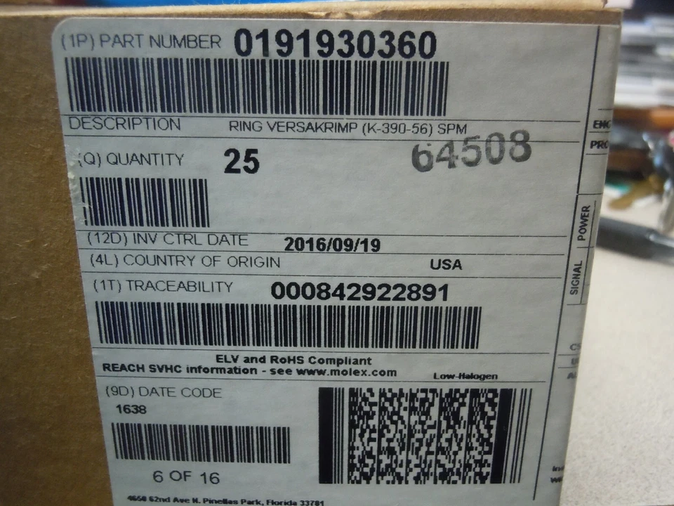 molex 191930360 Ring and Spade Terminals box of 25 - Image 2 of 4