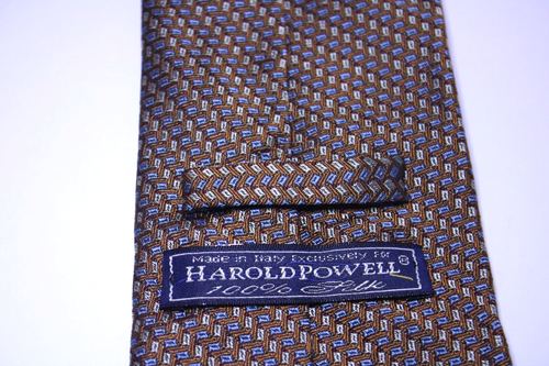Harold Powell Men's Silk Neck Tie Brown Geometric Made in Italy - Picture 8 of 19