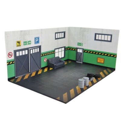 1:43 Autogarage mit Möbeln von DioramaToys in grün DTP4358 Modell Display