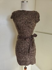 NWT JJ Always Brown/Tan Sweater Dress Tunic Small Short Cap Sleeve w/ Belt, M