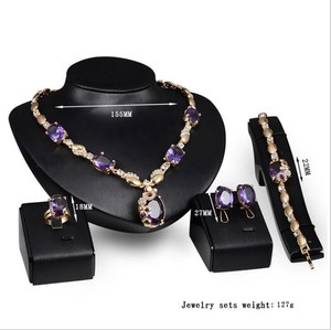 Fashion-new-purple-crystal-necklace-earrings-ring-bracelet-four-piece-jewelry