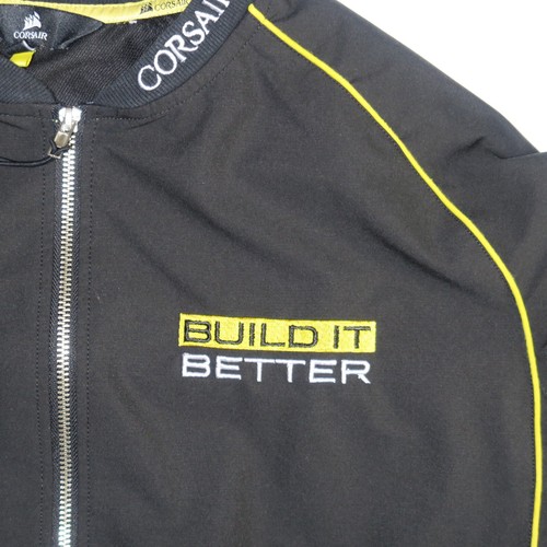 Corsair Mens L Black Yellow Bomber Jacket Zip Up Build it Better Gaming PC - Picture 5 of 11