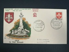 France Premier Day FDC Yvert 1186 Crested The Small Quinquin 5F Lille 1958