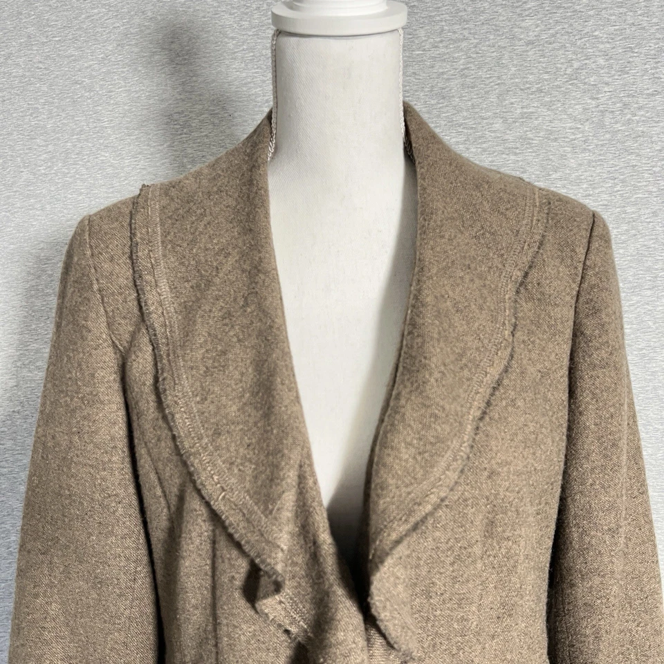 Blazer Cabi Mujer 8 Marrón Tweed Mezcla Lana Chaqueta Academia Y2K Volantes A Medida Foto 2 de 4