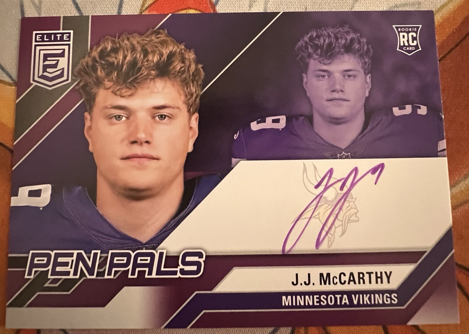 2024 Panini Donruss Elite J.J. McCarthy Rookie Pen Pals ON CARD RC AUTO Purple