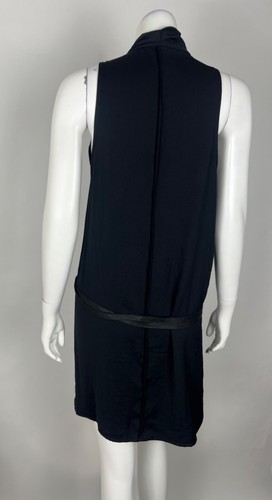 Helmut Lang Women’s Solar Drape Wrap Dress 8 Black Sleeveless Leather Belt Tie - Picture 6 of 9