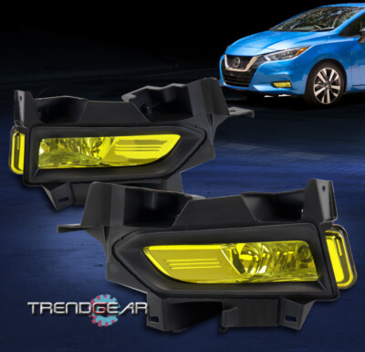 For 2020-2021 Versa Front Bumper Fog Lights Lamp Yellow w/Bezel+Harness L+R Pair