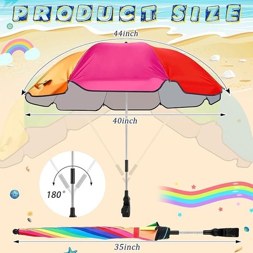 2 Pcs Automatic Chair Umbrella with Universal Clamp 44" UPF 50+ Portable - Picture 2 of 3