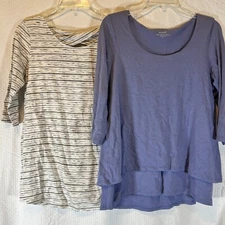 Lot of 2 Pure Jill Layered Tunic Top Criss Cross Back 3/4 Sleeve Comfy Casual S