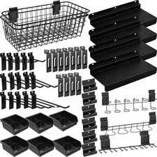 BeapTcely 40-Piece Slatwall Organizer Kit - Includes Hooks, Shelves, Baskets,...