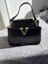 Kleine Schwarze Handtasche Im Krokodil Design PU Leder Damen Tasche
