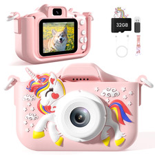 joystone kids camera 1080p hd video with 32gb sd card silicone case age 3 to 12