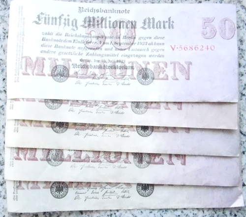 GERMAN BANKNOTE 5x 50 MILLION MARK 1923 Inflation Vintage Money old Currency Bil