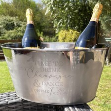 Time To Drink Champagne Bucket Large Stainless Steel Ice Wine Bottle Cooler Tub