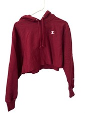 Champion Reverse Weave Cropped Sweatshirt Size Medium Hooded Long Sleeve Active