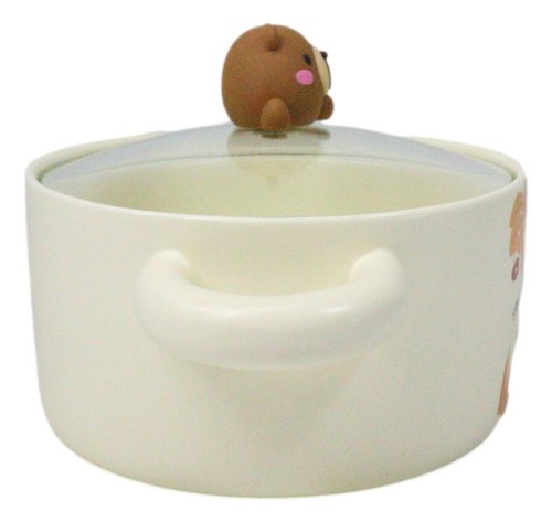 Autumn Brown Bear With Acorns Donburi Ramen Soup Bowl With Glass Lid And Handles - Picture 2 of 9