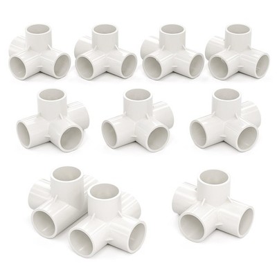 Bwintech 10 Pcs 20MM (1/2'') 4 Way Cubic Tee Slip Connector PVC-U 20MM, White 