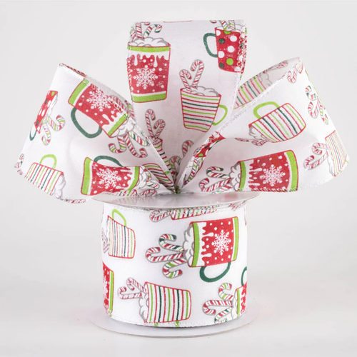 Hot Chocolate Christmas Cocoa Mugs Ribbon 2.5" x 10 yards - Picture 1 of 2