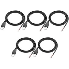 5 PCS USB 2.0 Pigtail Cable Male Plug 2 Pin Open End Bare Wire 24AWG 5V 1M