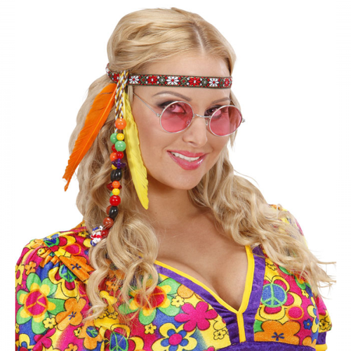 FASCIA PER TESTA HIPPIE PERLINE E PIUME - Foto 1 di 1