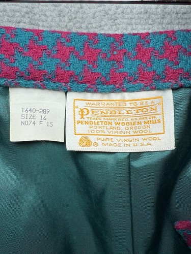 Pendleton 100% Virgin Wool Houndstooth Pencil Skirt Magenta Teal Size 16 USA VTG - Picture 5 of 5