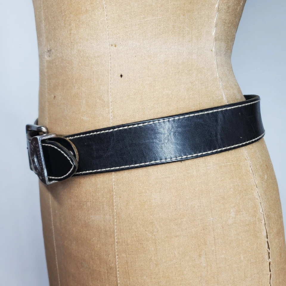 Mossimo 30-34" Belt Vintage Black Leather Steel Aged Buckle Topstitched Italy - Image 2 of 4