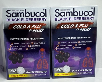 2x Sambucol Black Elderberry-Cold & Flu Relief-60 Tablets Exp 10/2028-New-US