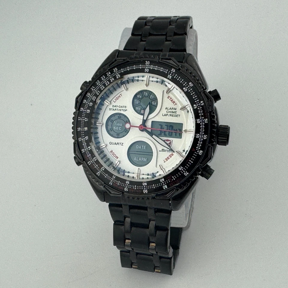 Reloj de Cuarzo Digital Analógico Tiburón Hombre 30m Bisel Giratorio Alarma Cronógrafo Batería Nueva Foto 2 de 4
