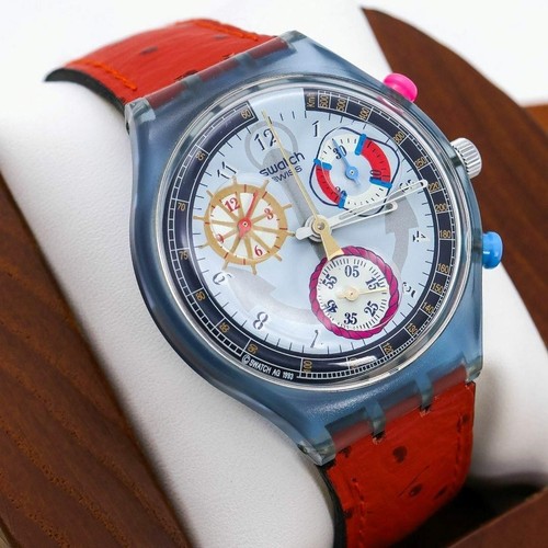 Operating Swatch Watch Chronograph Genuine Leather Strap Scn110 623