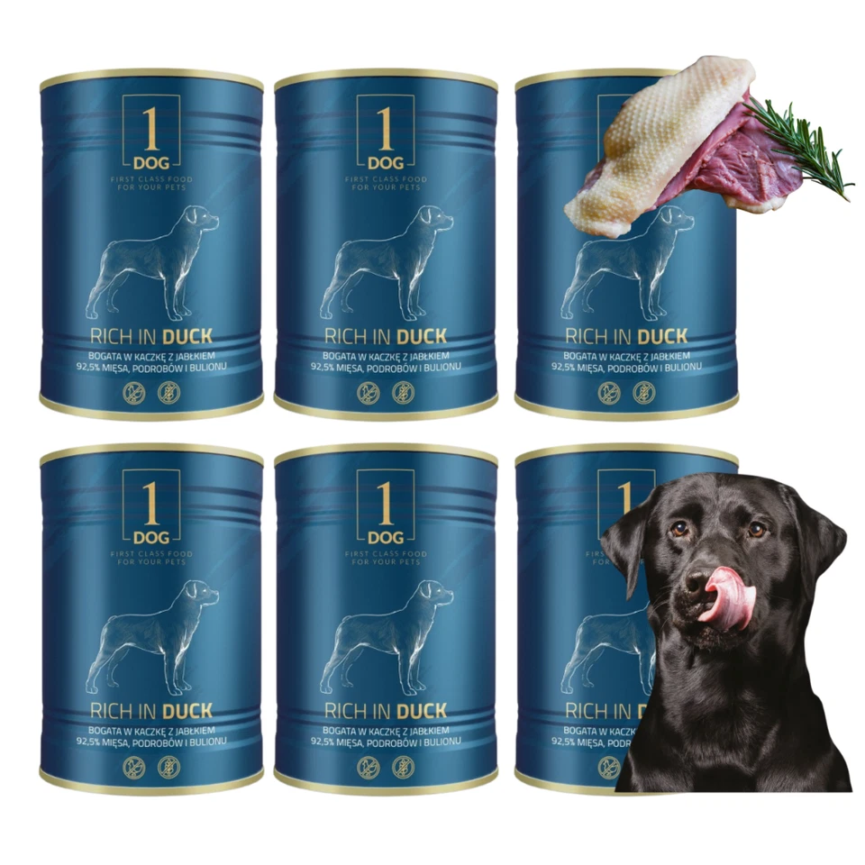 Hundefutter Nassfutter Hund 6x 800g reich an Ente Getreidefrei in Dosen 1Dog - Bild 2 von 4