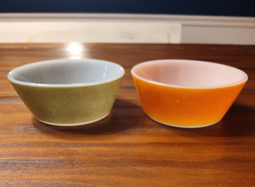 Vintage Anchor Hocking Fire King Diamond Orange Green Mugs & Orange Green Bowls - Picture 4 of 8