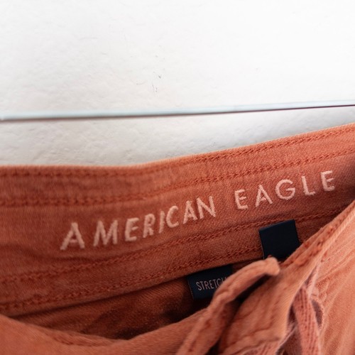 Y2K American Eagle Damen Cargohose Größe 4 rostorange weites Bein Leinenmischung - Bild 5 von 7