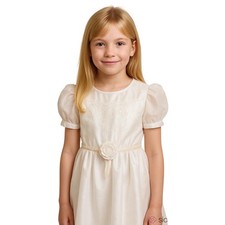 Girls White Organdy Formal Dress 8 Pearl Trim Rosette Detail Wedding Communion