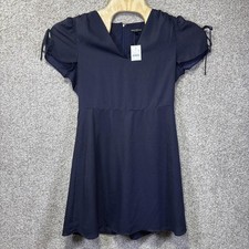 NWT J.Crew Mercantile Dress Womens 10 Blue Polka Dot Short Sleeve V Neck Flare