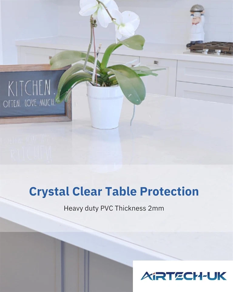 AirTech-UK Tablecloth Table Protector PVC 2mm Thick Clear Transparent Vinyl - Image 2 of 4