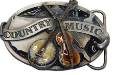 1984 Siskiyou Belt Buckle Co Country Music w/ banjo  fiddle made USA