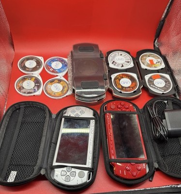 Sony PSP-2001 Lot 2 Consoles + Games UMD Movies Charger Bundle