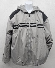 Vtg. ADIDAS Mens Size L Reversible Gray Black 3-Stripe Full Zip Hooded Jacket