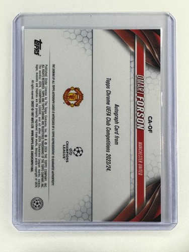 OMARI FORSON 2023-24 Topps Chrome UEFA #CA-OF REFRACTOR ROOKIE AUTO Man United - Picture 2 of 3