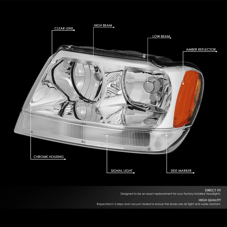 Juego de faros/lámparas de esquina ámbar carcasa cromada para Jeep Grand Cherokee 1999-2004 Foto 2 de 4