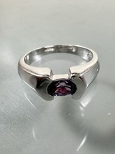 925 Sterling Silver Purple Amethyst Modern Sleek Solitaire Band Ring Size 7