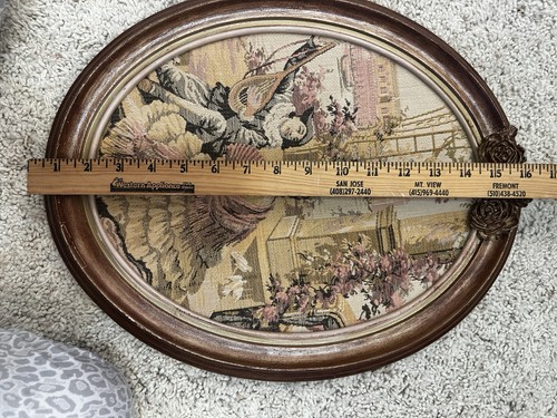 Vintage Antik Viktorianisch Nadelspitze Seranade Szene Stickerei Kunst Oval Rahmen - Bild 9 von 12